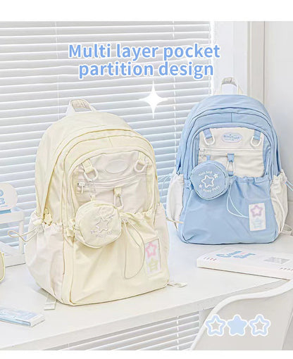 Mochila creme para estudantes com design simples e fofo de alta aparência Mochila leve e espaçosa para a dor nas costas