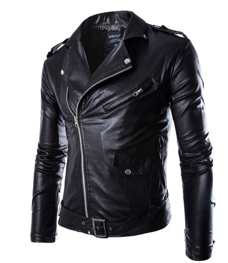 Black White Faux Leather Jacket Spring Autumn Slim Fit Men's Motorcycle Jacket With Zipper Casual Male Coat Outerwear Tops