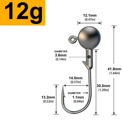 MrLurion 30pçs 1g 2g 3g 5g 10g 14g 18g 22g 25g 28g Anzol tipo jig head, anzol redondo para iscas soft e crank