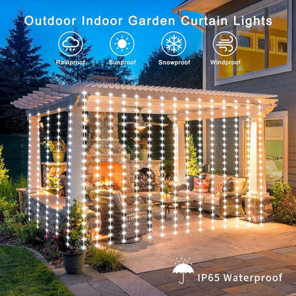Solar LED Curtain Light Outdoor Garland Solar Fairy String Light Pavilion Garden Party Holiday Christmas Decor