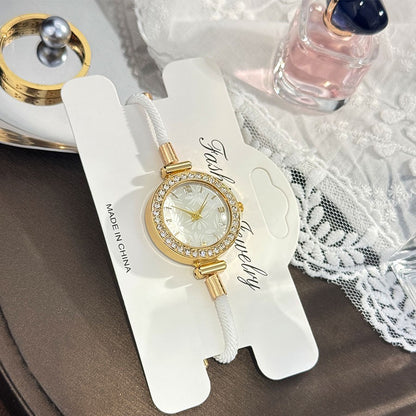 Ladies Colorful Nylon Pull-Style Bracelet Alloy Case Arabic Scale Printed Dial Christmas Quartz Watch Suitable for Holiday Gift