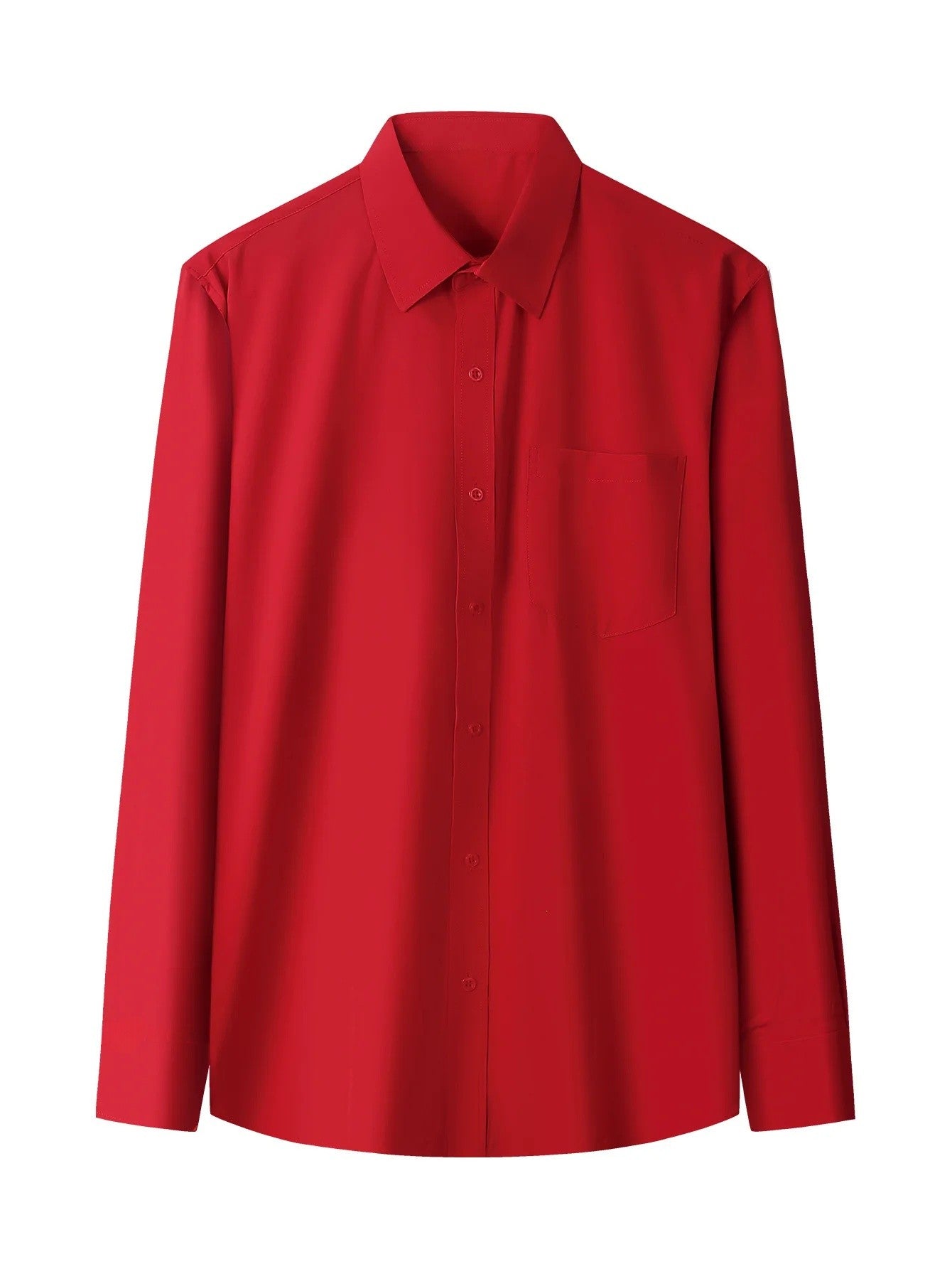 Iron-Free Long Sleeve Silk Smooth Drapey Wedding Shirt for Men Summer Business Formal Wine Red Large Size Men's Clothing