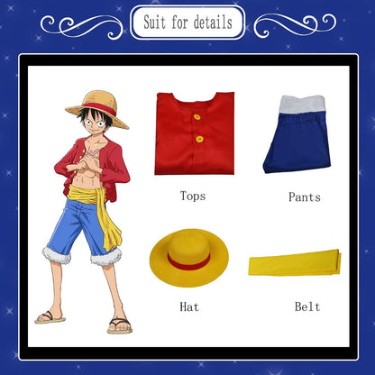 Anime Monkey D Luffy Cosplay Costumes ONE PIC Sun God Luffy Cosplay Red Suits Hat Halloween Carnival Costume For Adult Kids