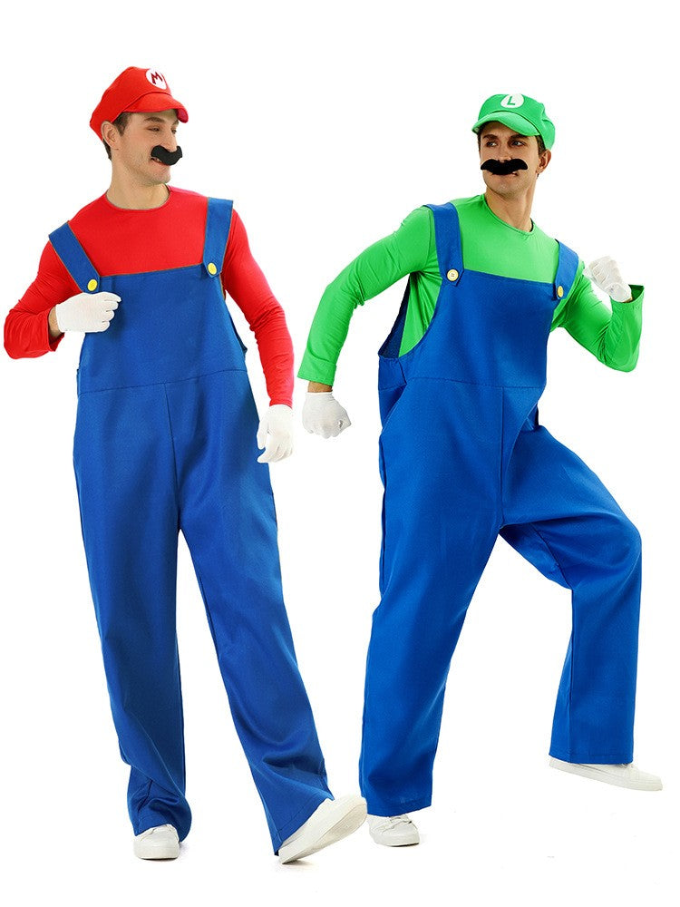 Game Super Luigi Brothers Uniform Funny Anime Adult Men Woman Halloween Carnival Performances Costume with Hat Mustache Gloves