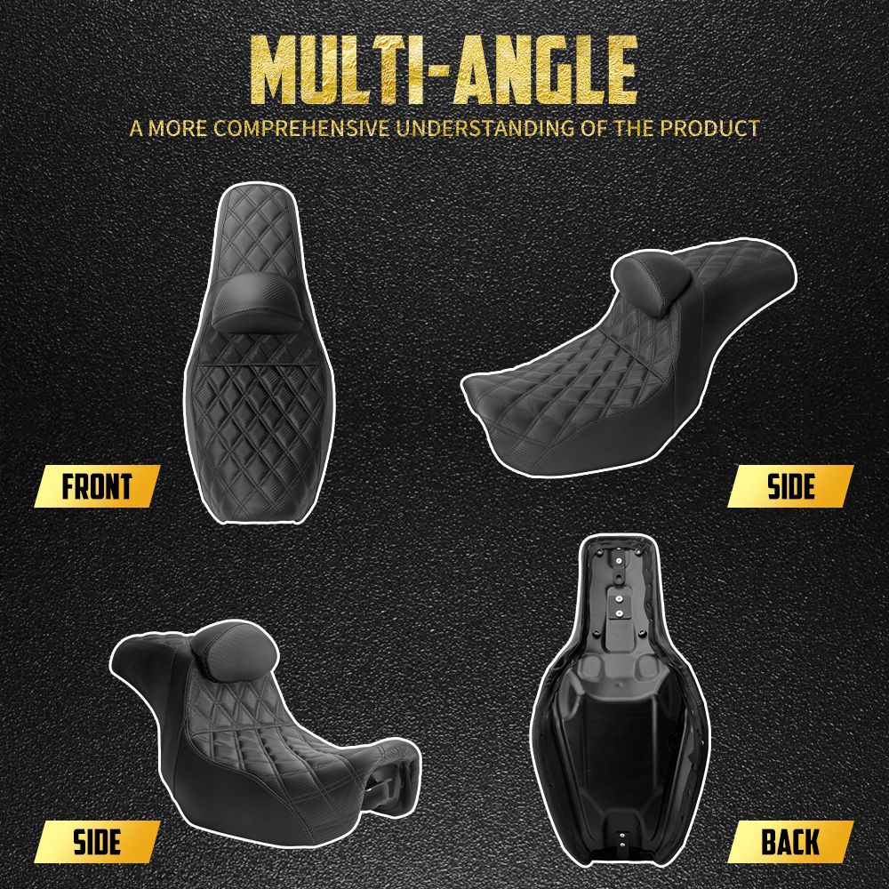 Assento de motocicleta para motorista e passageiro com encosto, almofadas de couro, assento de piloto para Harley Dyna Low Rider Fat Bob FLD 06-2017