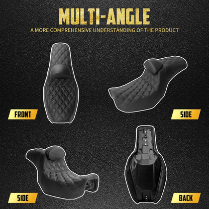 Assento de motocicleta para motorista e passageiro com encosto, almofadas de couro, assento de piloto para Harley Dyna Low Rider Fat Bob FLD 06-2017