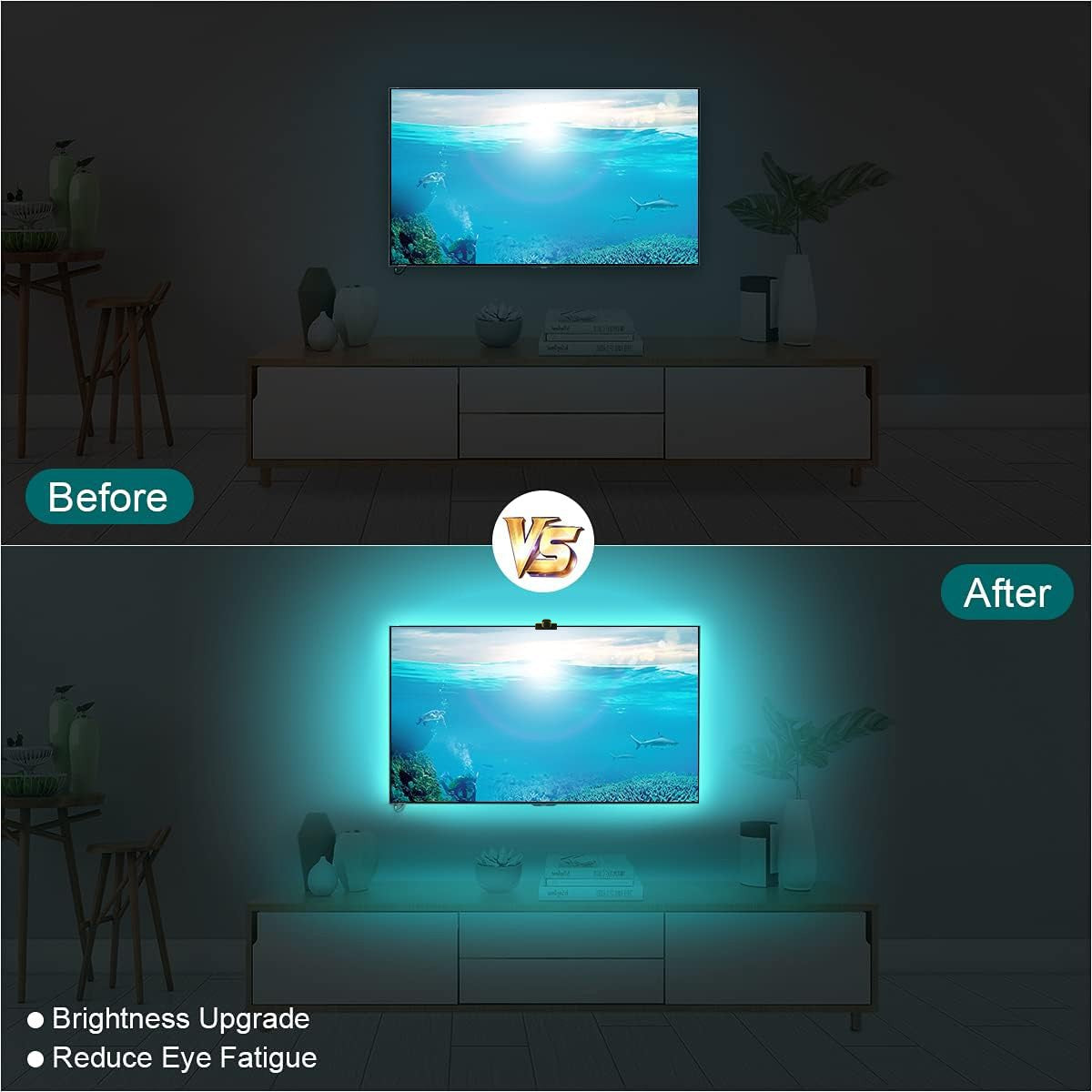 Smart TV LED Backlight with Camera for 55-75 inch Screens RGBIC LED Strip Lights Sync to Screen& Music Gaming Room Decor Light