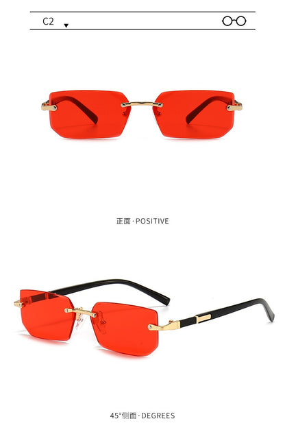 Rimless Sunglasses Rectangle Fashion Popular Women Men Shades Small Square Sun Glasses for Female Male Summer Traveling Oculos