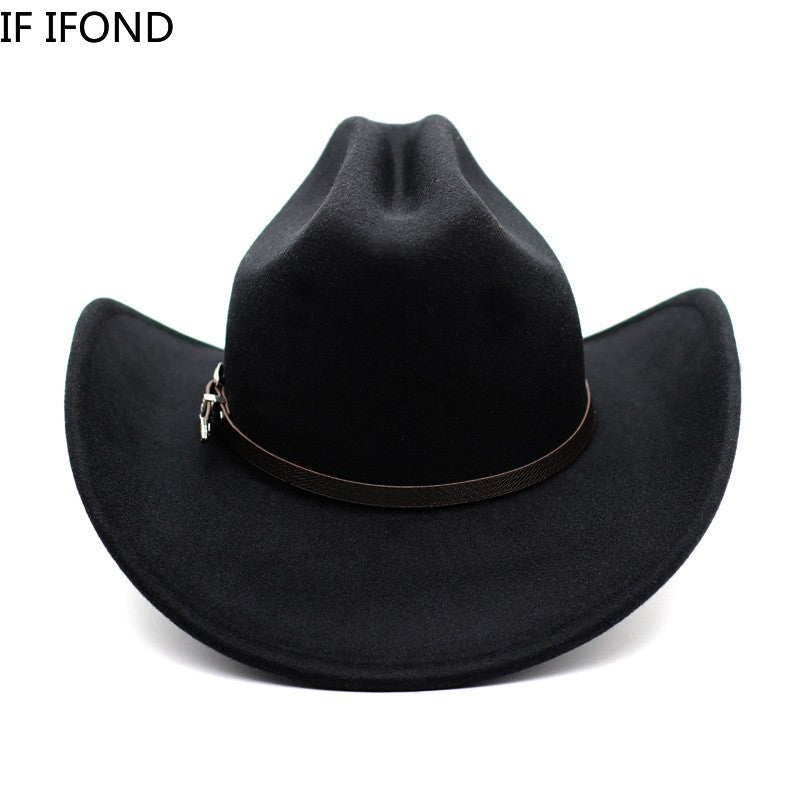 Vintage Western Cowboy Hat For Men's Gentleman Lady Jazz Cowgirl With Leather Wide Brim Cloche Church Sombrero Hombre Caps