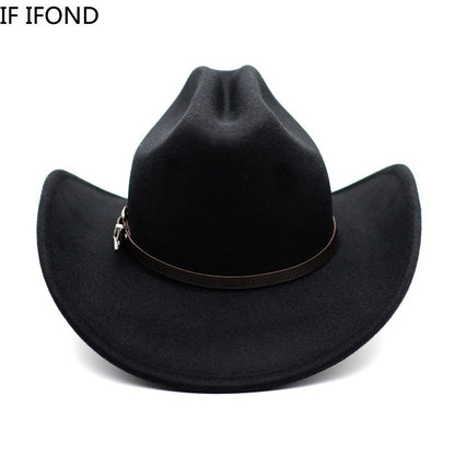 Vintage Western Cowboy Hat For Men's Gentleman Lady Jazz Cowgirl With Leather Wide Brim Cloche Church Sombrero Hombre Caps
