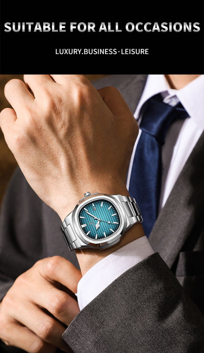 PAAZOMU Luxury Watch Business 50 ATM Waterproof Male Clock Luminous Date Stainless Steel Square Quartz Men Watches reloj hombre