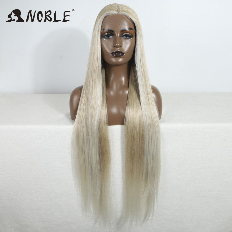 Perucas Noble Cosplay Para Mulheres Negras Perucas Sintéticas Lisas de Renda de 38 Polegadas Peruca Loira Ombre de Renda Peruca Sintética Loira de Renda Cosplay