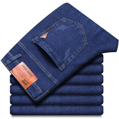 Men's Comfortable Soft Business Casual Denim Trousers Slim Fit Straight Pants Fashion Male Brand Light Luxury Stretch Clothing