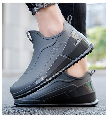 Ankle Rain Boots Men's Motorcycle Waterproof Shoes Outdoor Rain Boots Fishing Non-slip Rubber Shoes Thick Soled Water Shoes