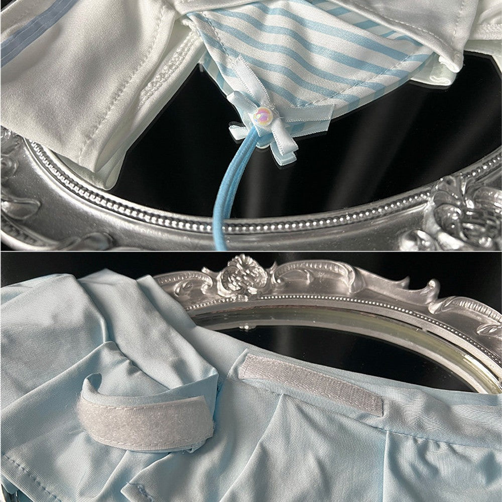 AniLV Anime Summer Beach Vacation Stripe Bikini Student Swimsuit Outfits Cosplay Costumes