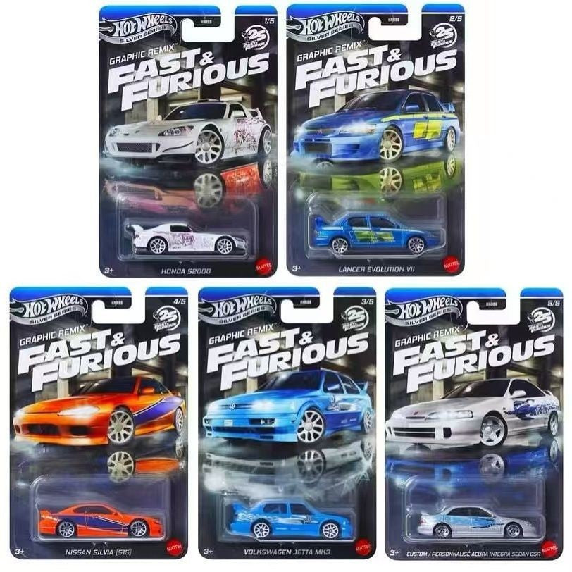In Stock Hot Wheels 2025 HNR88 Silver Series Graphic Remix Fast & Furious Car Models 1/64 Honda S2000 Nissan Volkswagen Car Gift