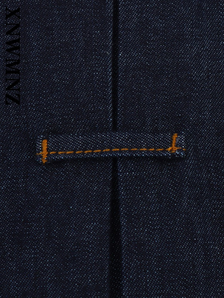 XNWMNZ 2025 Summer Woman's Casual Commuting Long Sleeve Denim Long Sleeve Top Simple Lady Blue Turn-down Collar Fashion Shirt