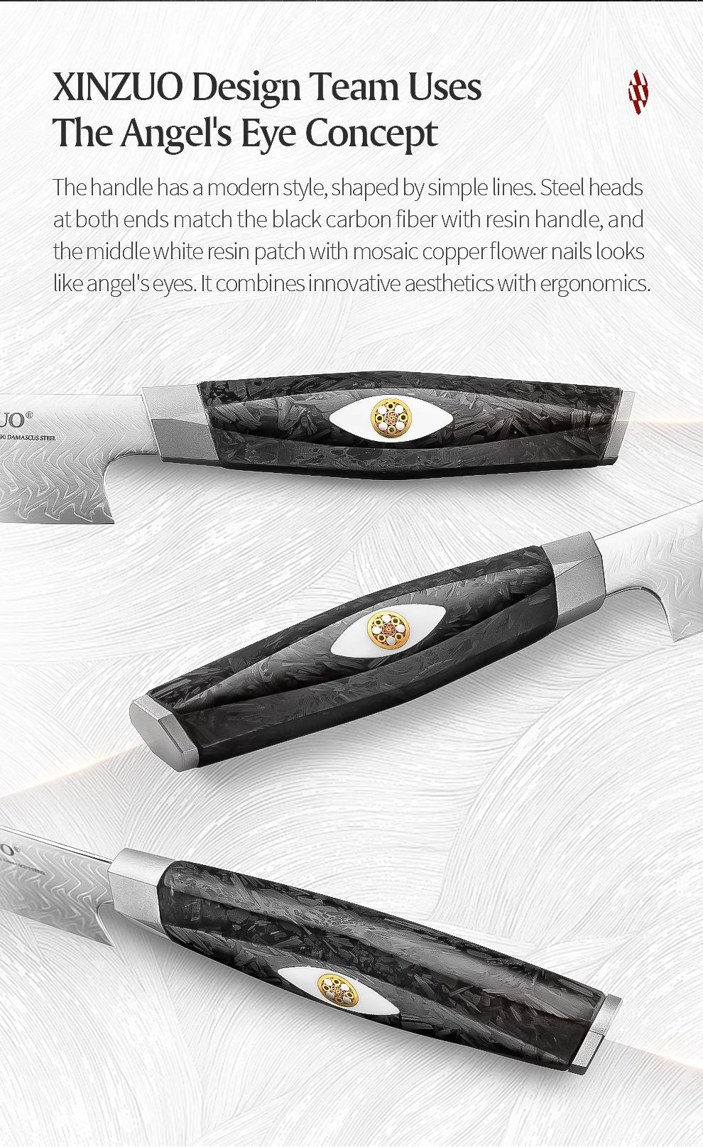 XINZUO 8.46-inch Damascus Carving Knife 145-layer M390 steel 60-62HRC carbon fiber handle 6.0-8.0N sharpness rust-resistant