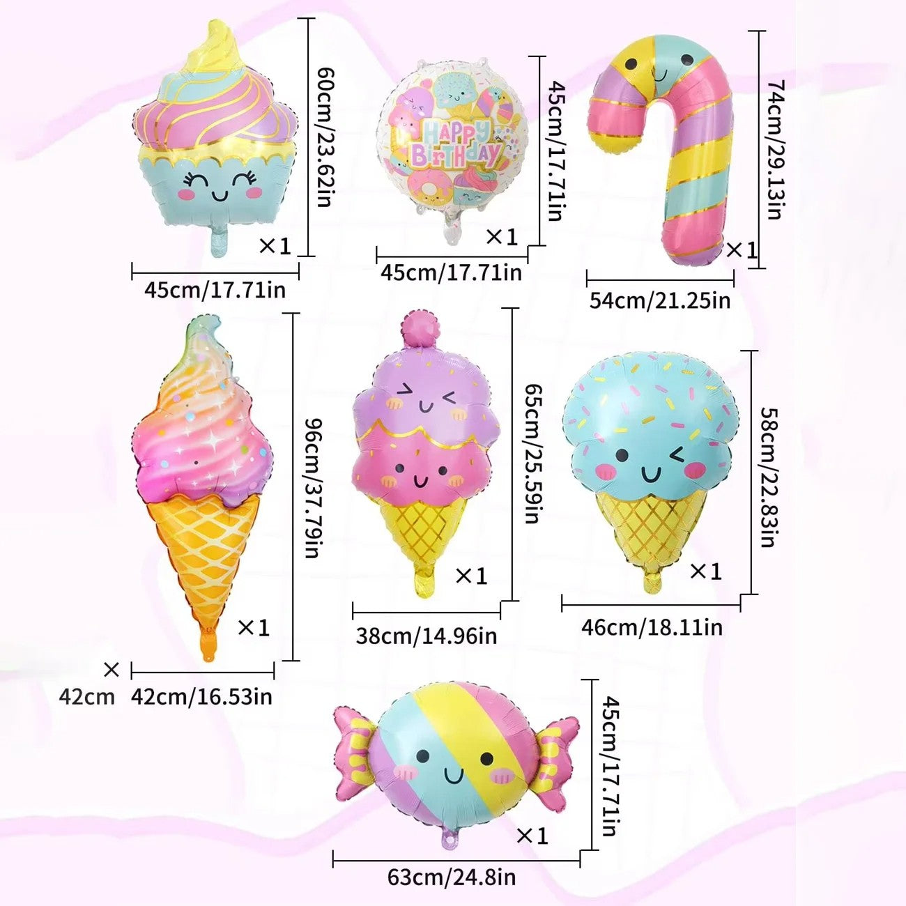 7pcs Candy & Ice Cream Theme Balloons Set pink balloons decoration party birthday balloons decoration party princess