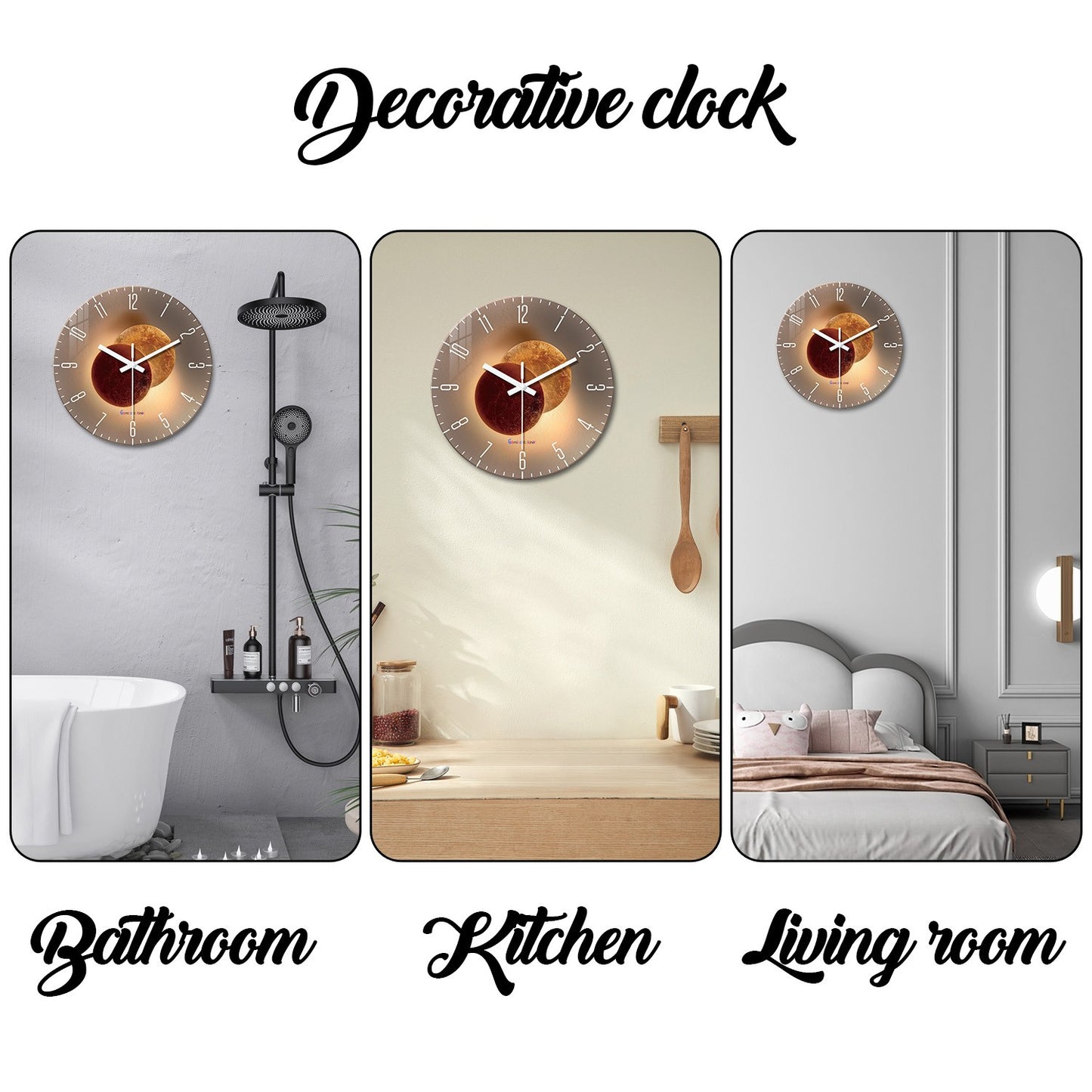 Light Luxury Shadow Pattern Tempered Glass Wall Clock for Living Room, Bedroom, Kitchen, Home Decoration, Silent Quartz Clock, Holiday Gift, 12 Inches, 14 Inches 16inch (Battery Not Included)