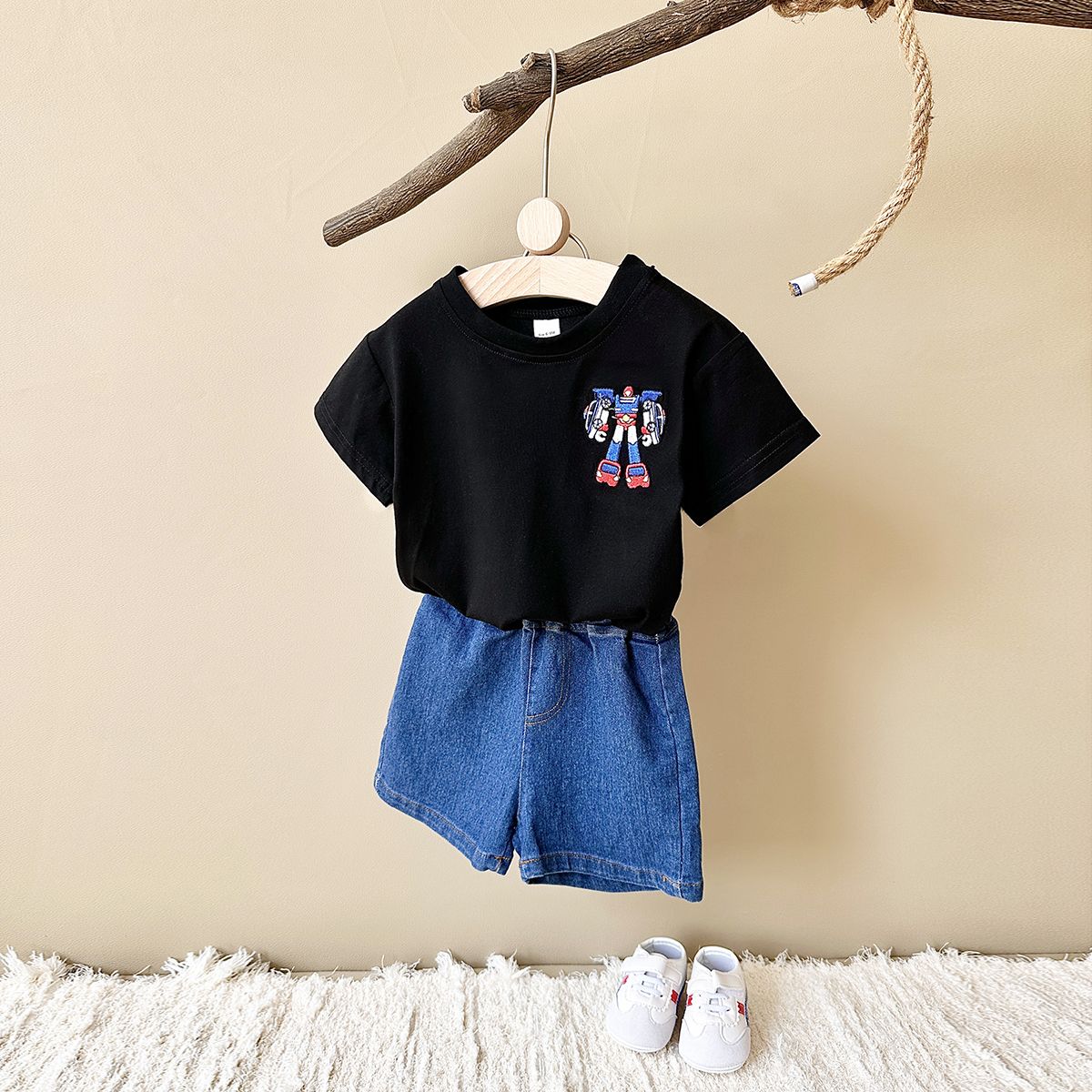 2025 Summer New Baby Clothes Infant Robot Embroidery Top+Bottom Set Baby Boys Girls Casual Baby Set Newborn Baby Clothes 2Pcs