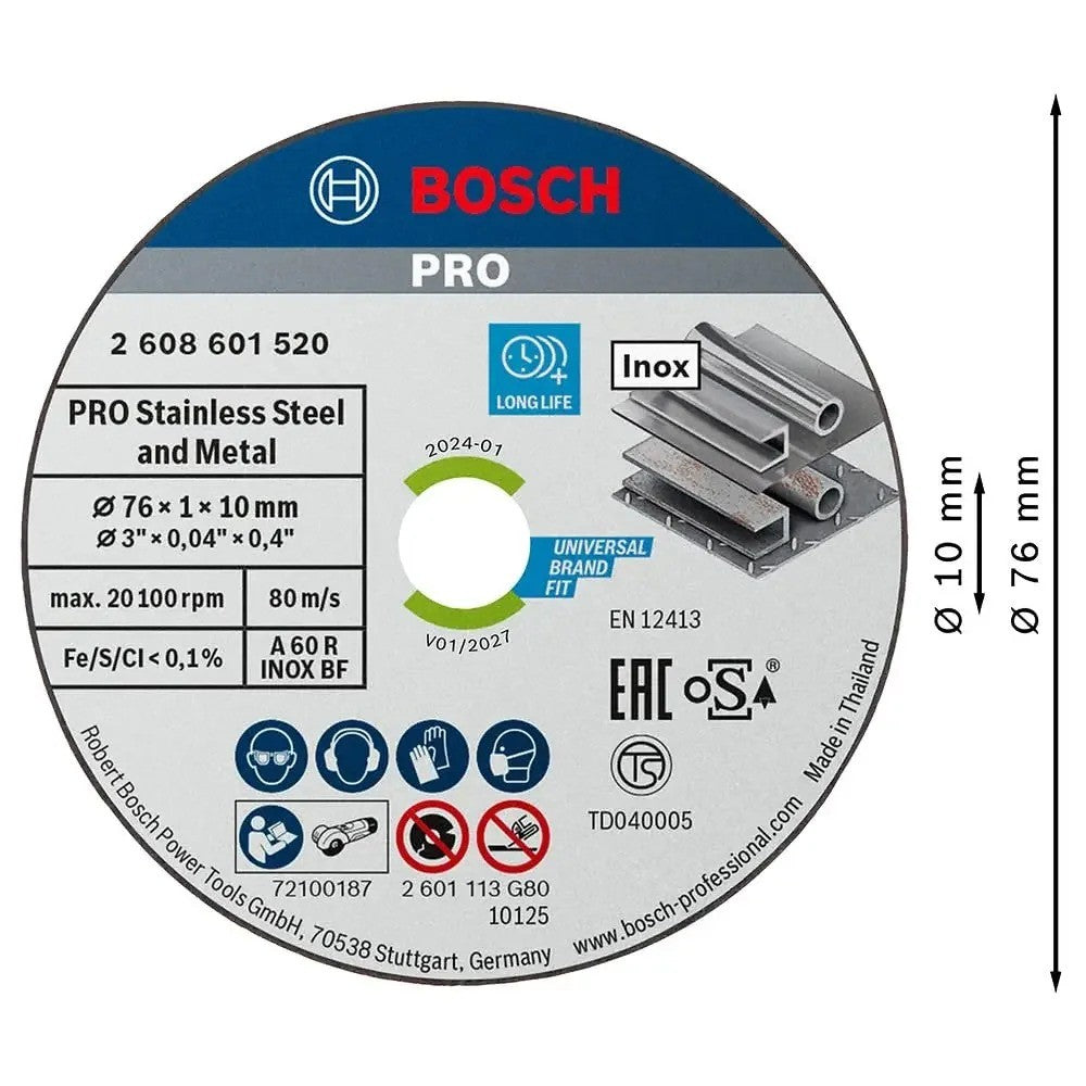 BOSCH 2608601520 Disco de Corte Fino BOSCH PRO Speed para Inox e Metal para Minirrebarbadora Acessórios para Ferramentas Elétricas Bosch