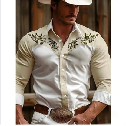 Men's retro western denim shirt, a must-have top for daily shopping, fashionable and casual lapel shirt, soft and comfortable