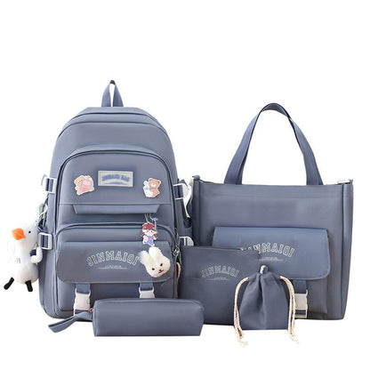 5-piece Set of Free Pendants Forest Style Korean Version Casual Harajuku Student Backpack for High School Girls Large Capacity