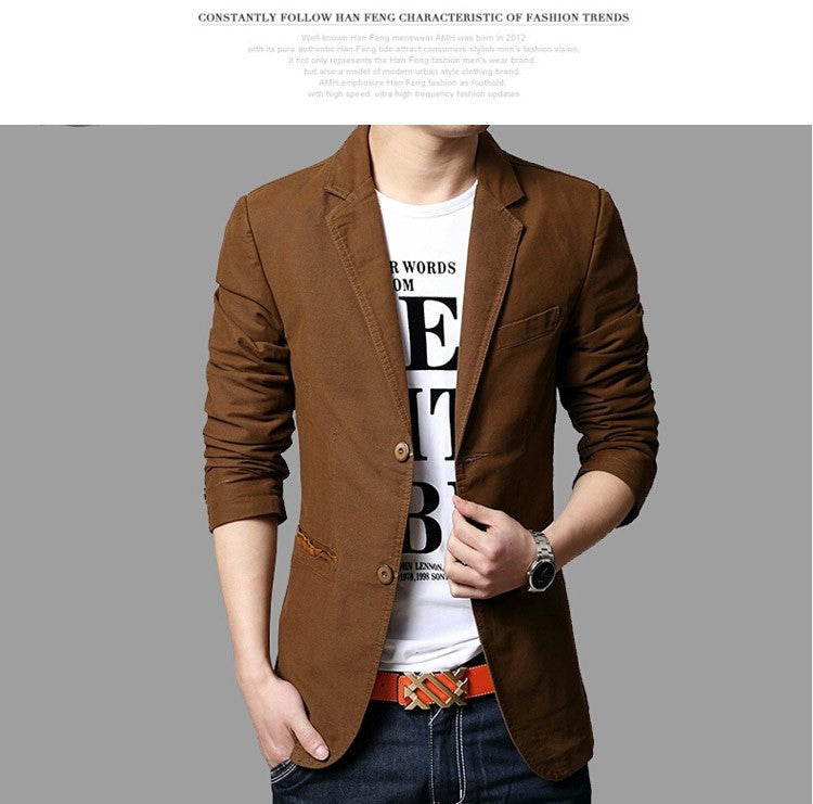 Cotton Business Casual Men Blazer Fashion Trend Slim Fit Solid Color Jacket Large Size M-6XL Khaki Black Brown Suit Coat