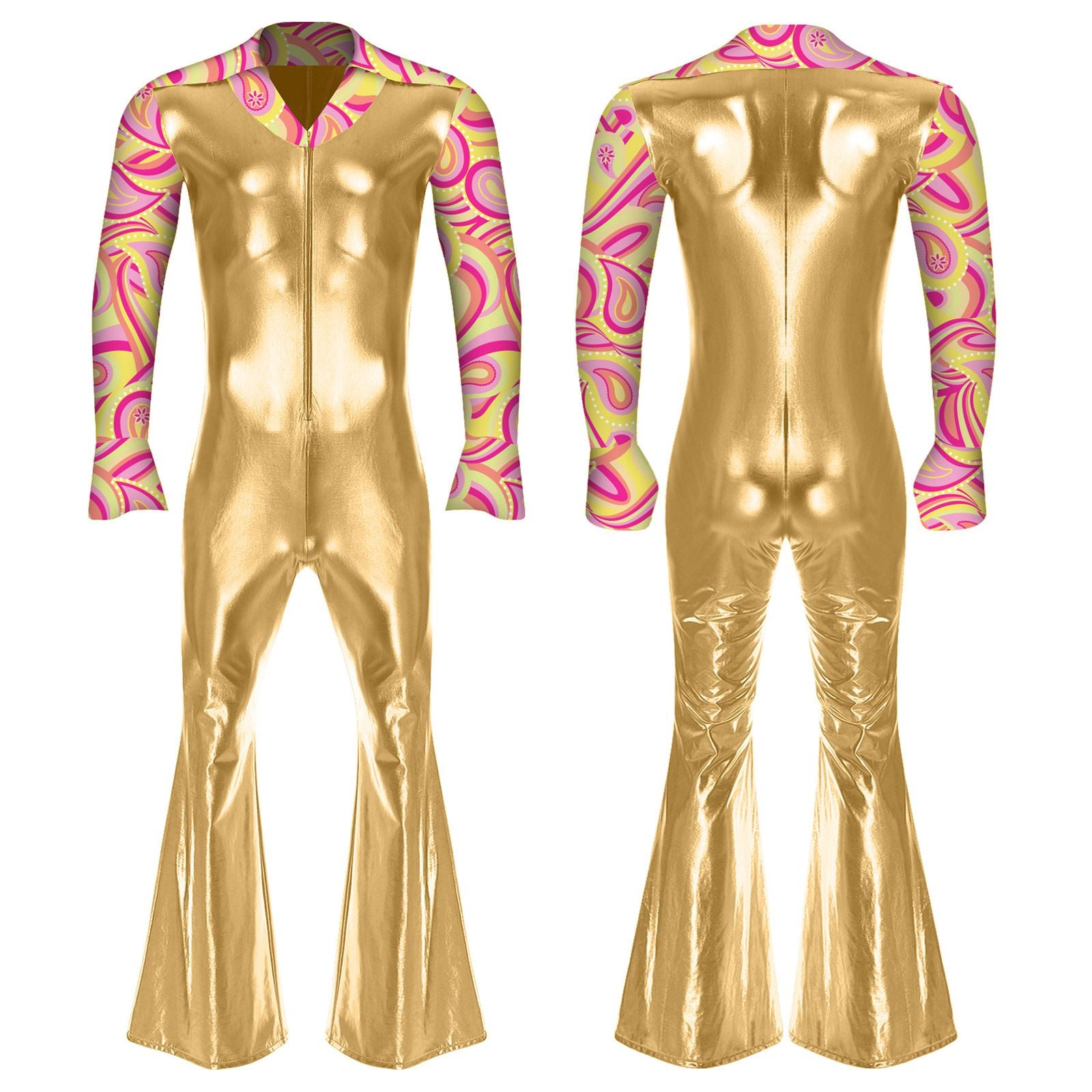 Men Bell Bottom Pants Jumpsuit Rompers Vintage 80s Disco Hippie Costume for Rock Jazz Dancewear Musical Theme Party Dress-up