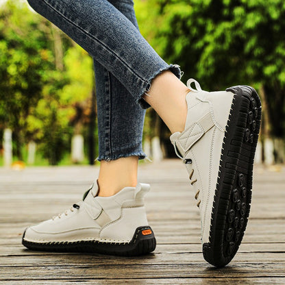 New Fashion Sneakers Handmade Leather Women's Shoes Mid-Top Women Casual Flats Shoes Slip on Loafers Zapatillas De Mujer