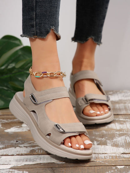 Women's Solid Color Casual Sandals, Platform Ankle Buckle Soft Sole Walking Wedge Shoes, Slingback Summer Shoes