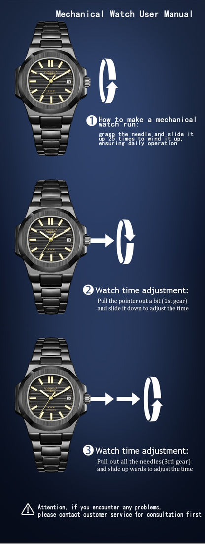 Men automatic watch business date mechanical watches waterproof stainless steel luminous luxury mens watch boyfriend gift