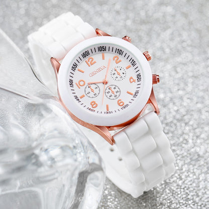 4pcs/set Geneva Watch Fashion Silicone Band Women Quartz Watches Heart Jewelry Set(Without Box)