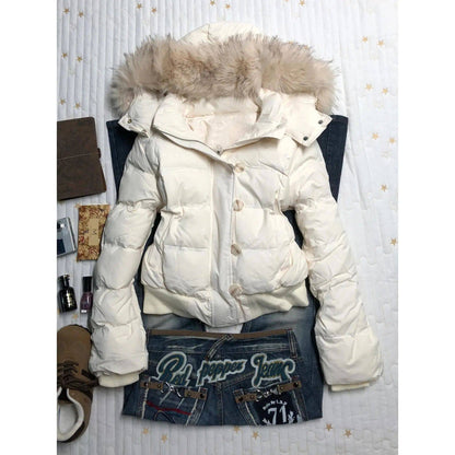 Fur Collar Women Winter Warm Jacket Hooded Thicken Single Breasted Long Sleeve New Zipper Hoodie Casual Female Coat Chic Outwear