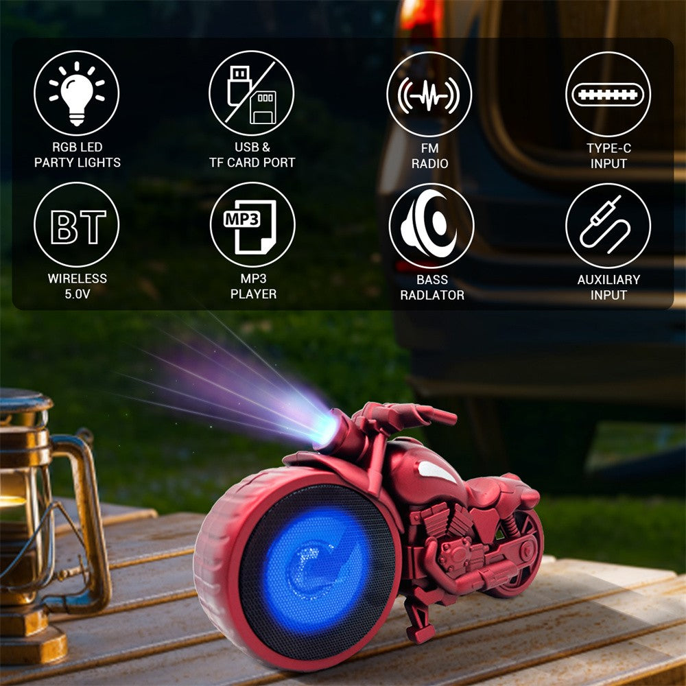 Bluetooth Speaker Motorcycle Replica Retro Ride FM Radio TWS LED Party Lights Tws Rechargeable USB TF Outdoor Speaker