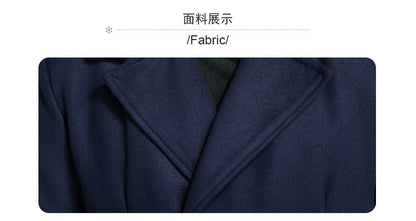 Nerazzurri Autumn Winter Long Elegant Luxury Chic Navy Blue Warm Woolen Coat for Men Double Breasted Wool & blends Overcoat 2023