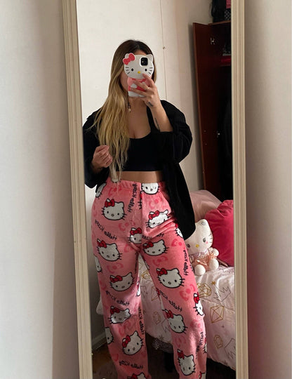 Calças de Pijama Hello Kitty Y2K Calças de Pijama Femininas Sanrio Anime Calças de Dormir para Casal de Desenho Animado Calças de Casa Roupa de Lazer para Casa