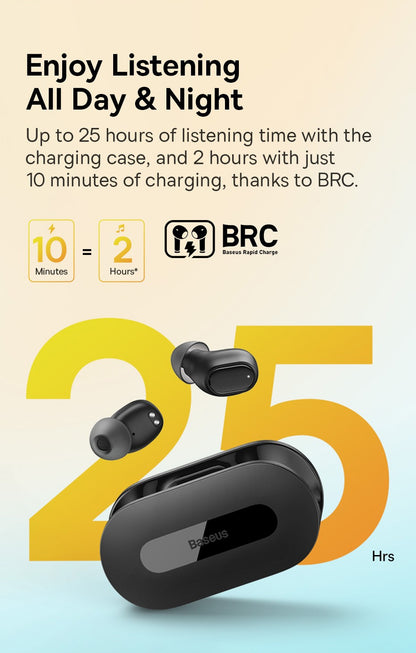 Baseus Bowie EZ10 Earphones Wireless Bluetooth 5.3 0.06' Low Latency TWS Headphone with Dual Microphones Headset HD Call Earbuds