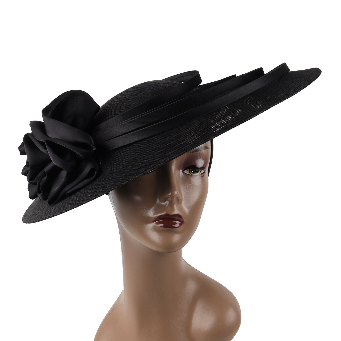 Fascinator Preto Grande com Flores Chapéu Sinamay para Igreja Chapéu Kentucky Derby Casamento Luxuoso Faixa de Cabelo Chapéu Coquetel Chá de Mulheres