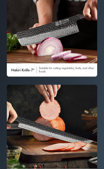 F.YOUNG Faca de Chef Japonesa Forjada à Mão Aço Damasco Facas de Cozinha Fatiar Legumes Carne Sashimi Utensílios de Cozinha