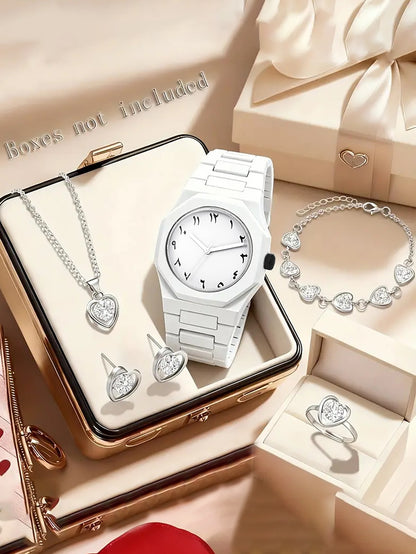 Ladies Quartz Watch And Embedded Jewelry Set Gift-worthy Set Box Not Included