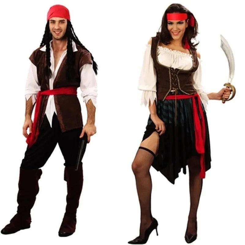 Pirate Pirates of the Caribbean Cosplay Captain Jack Sparrow Costume Men Women Female Male Female Carnival Halloween Sexy Set