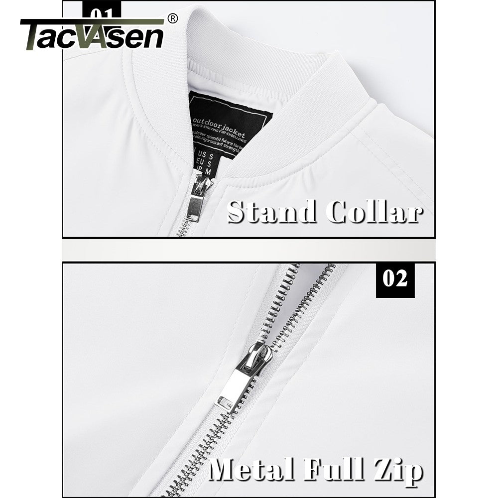 TACVASEN Men's Bomber Jacket Summer Autumn Thin Lightweight Casual Windbreaker Multi-pockets Full Zip Up Varsity Baseball Jacket