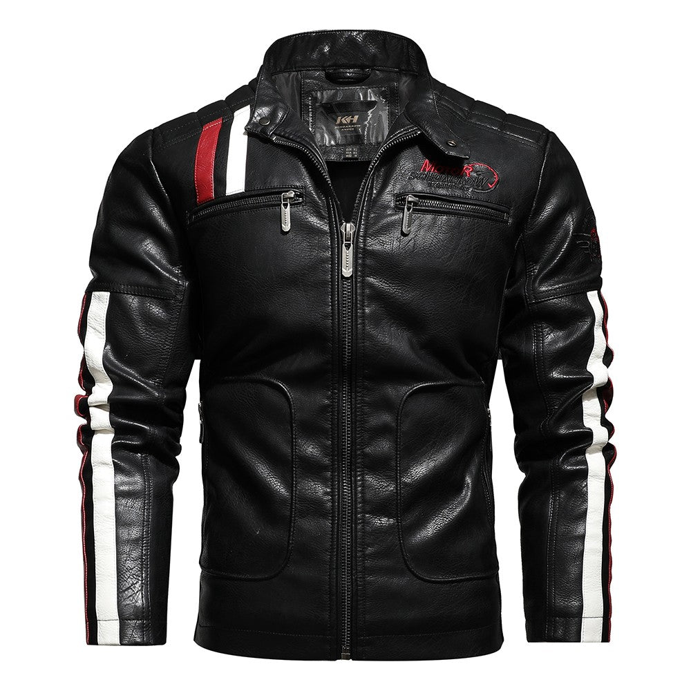 Vintage Motorcycle Jacket Men Fashion New Biker Leather Jacket Male Embroidery Bomber Coat Winter Fleece Pu Overcoat