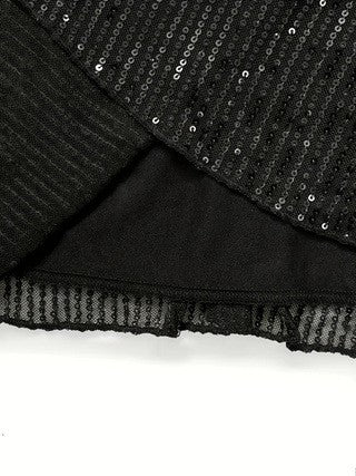 Plus Size Shiny Sequin Short A- Line Skirt High Waist Elastic Waist Conceals Belly Women's Casual Summer Polyester Midi Skirt