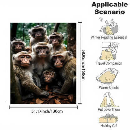 Monkey Jungle Portrait Throw Blanket Cozy Fleece Sherpa Throw for Couch Decor Christmas Gift Animal Art Wildlife Ape Print Comfy