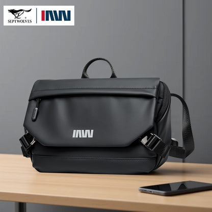 Septwolves Lightweight Men Shoulder Bag Leather Travel Messenger Bag 9.7-Inch Ipad Compartment Comfortable Widened Shoulder Pads