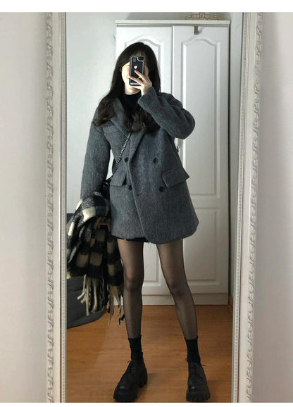 Temperament 2025 New Autumn Winter Women Woolen Suit Thick Coat Korean Style Wool Overcoat Female Office Lady Tops Female Jacket