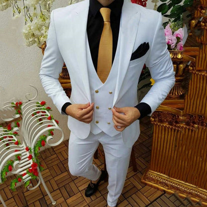 Smoking masculino de 3 peças, ternos brancos para o noivo, jaquetas de design, conjuntos de casamento novos em roupas e blazer